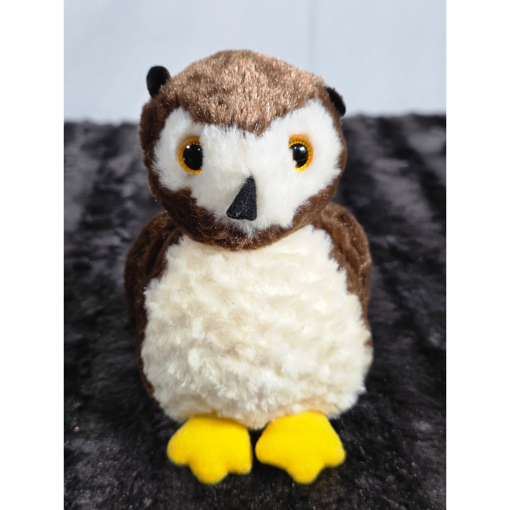 Aurora World Owl Plush Stuffed Animal Brown White Bird Toy Yellow Feet 6 Inch